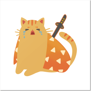 Demon Slayer Cat “Zenitsu“ Design | Cat Lover Gifts | Kawaii Handmade Illustration | By Atelier Serakara Posters and Art